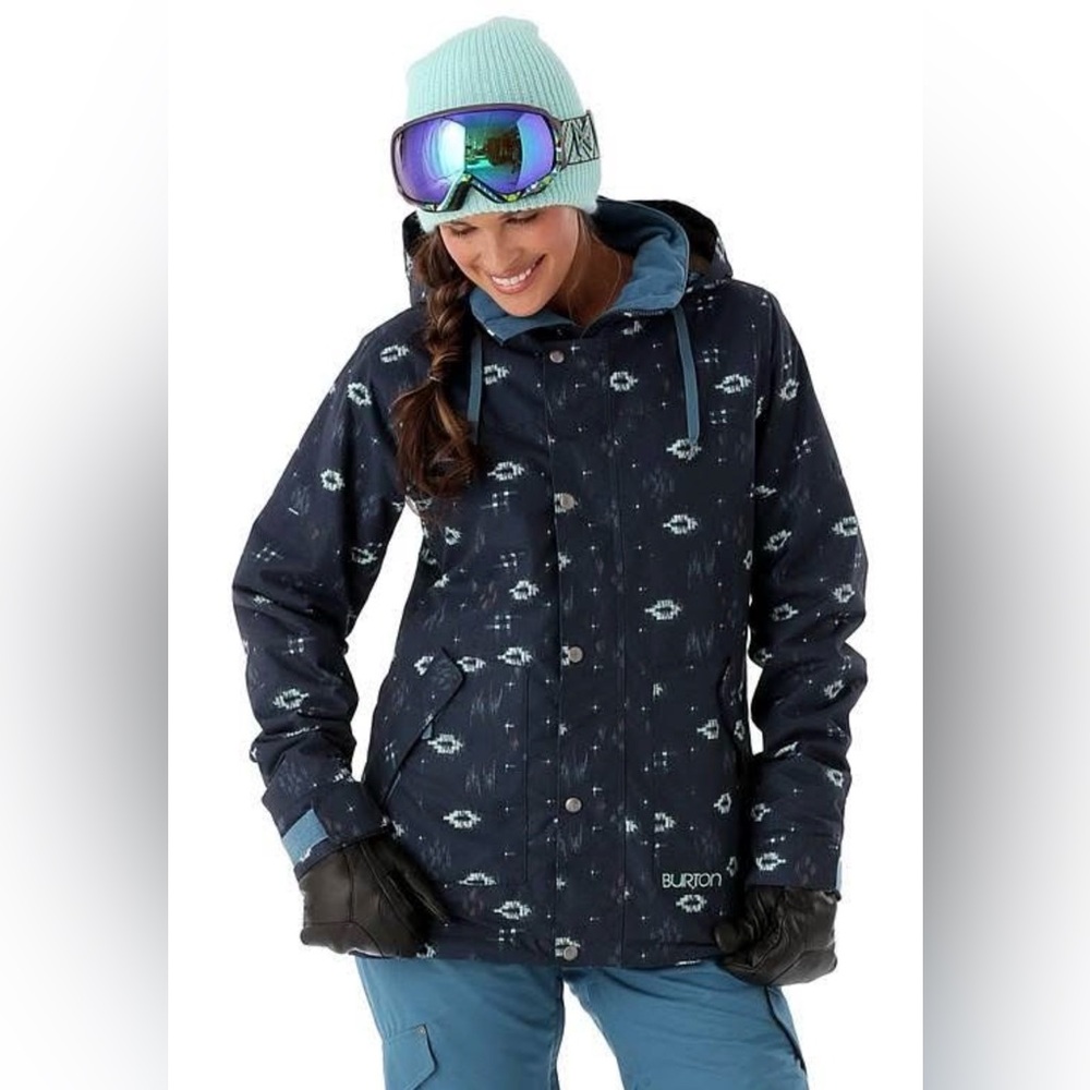 Burton Ginger Insulated Jacket DRYRIDE Submarine Ikat Blue Snowboarding Sz Small